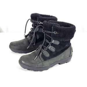 UGG Women's Black Fur-Lined Lace-Up Boots  Size 7